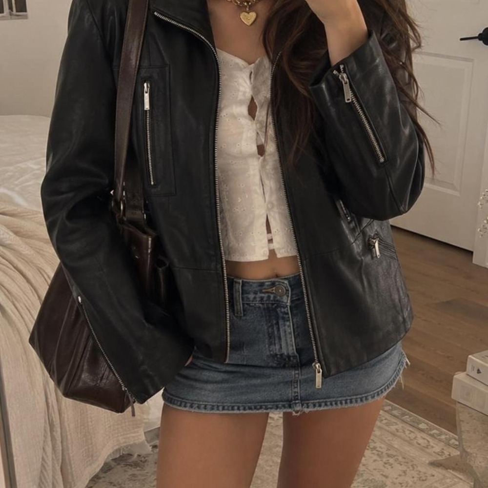 black leather jacket  moto biker classic black leather jacket